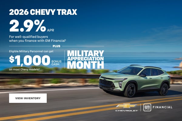 2026 Chevy Trax. 2.9% APR for well-qualified buyers when you finance with GM Financial. Plus Elig...